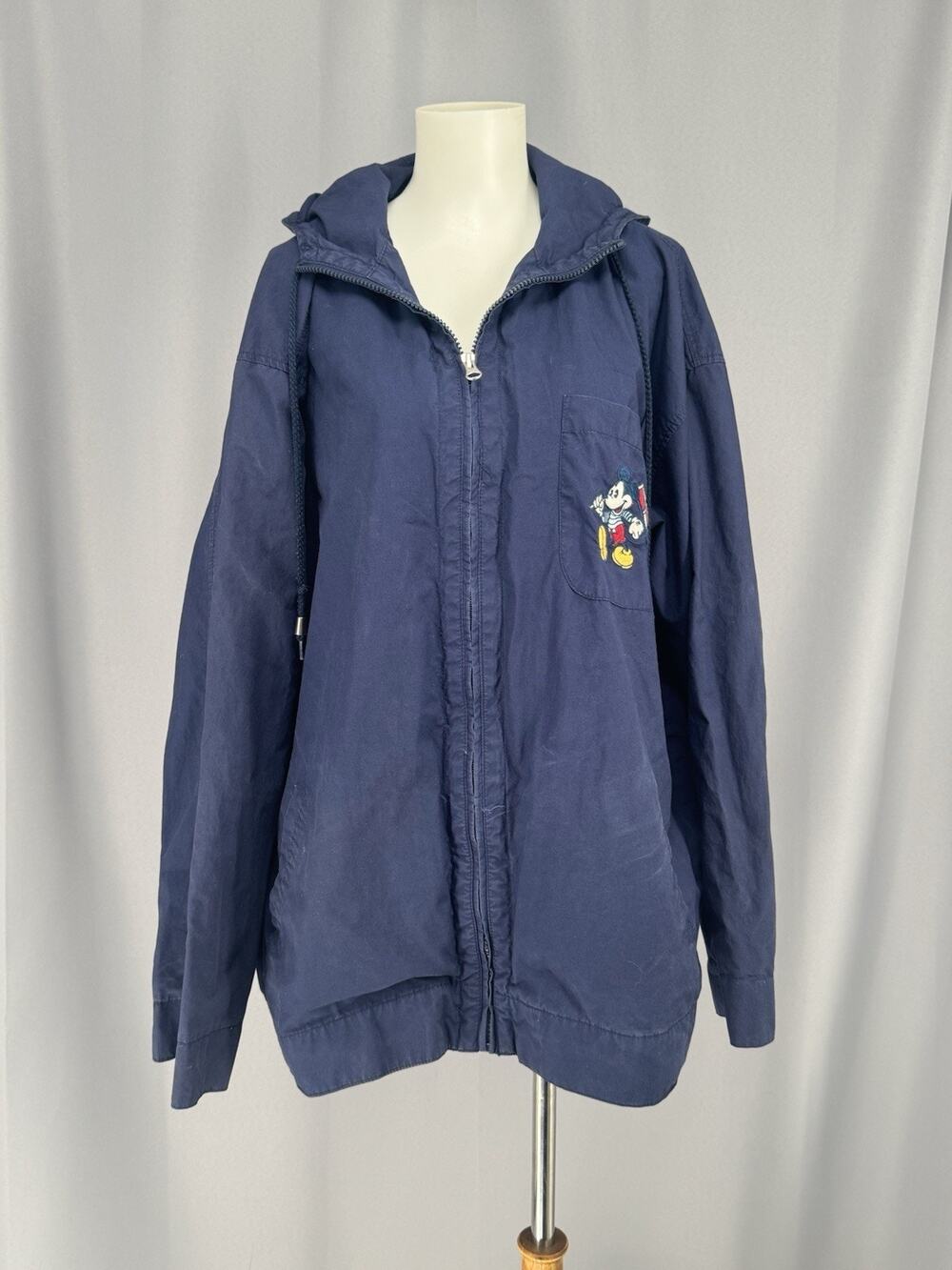 Vtg Disney Store Jacket Womens XL Mickey Mouse Donald Blue Hooded Sailing